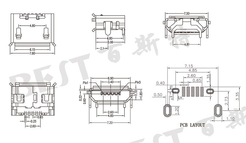 USB插座USB-MC-001-05參考圖紙