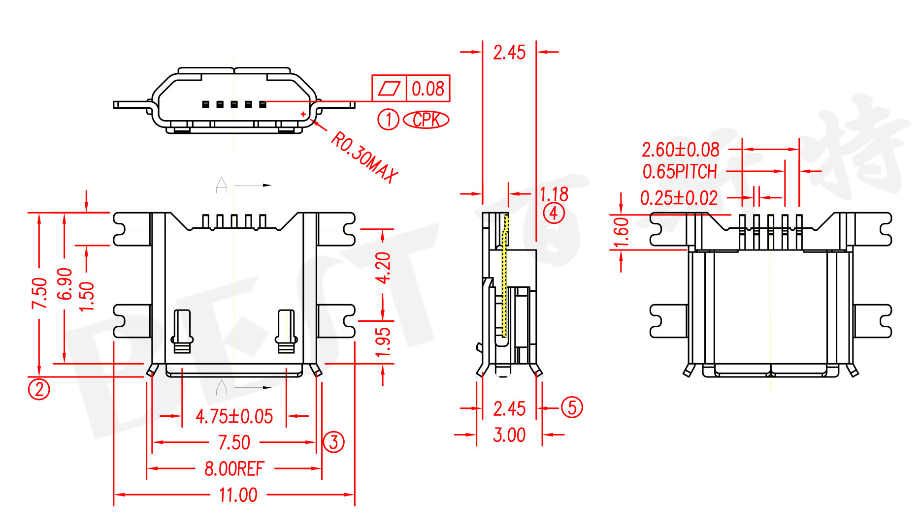 USB插座USB-MC-001-07參考圖紙