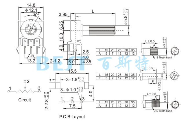 電位器WH121-1帶支架參考圖紙